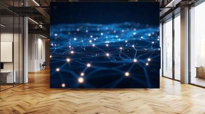 Abstract blue digital background with connection lines and dots Wall mural