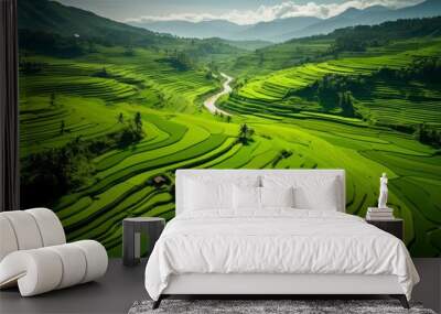 Areal view of a green and wide fields Wall mural