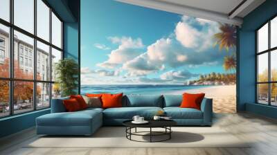 Beach background with blue sea and sand Wall mural