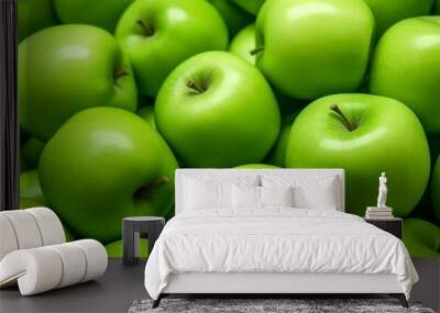 Green apples as background, closeup. Healthy eating and dieting concept Wall mural