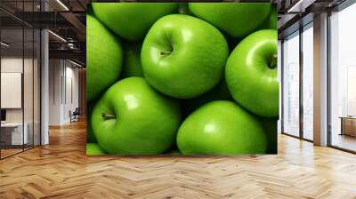 Green apples as background, closeup. Healthy eating and dieting concept Wall mural