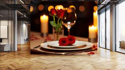 Table setting for romantic dinner in restaurant Wall mural