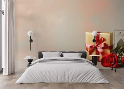 Top view of gift box with roses Wall mural