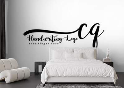 CQ Letter Handwriting Vector. Black Handwriting Logo Wall mural