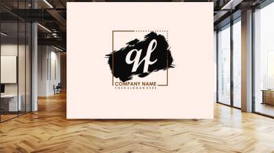 Initial letter QF handwriting logo template. with box lines, and brush inside Wall mural