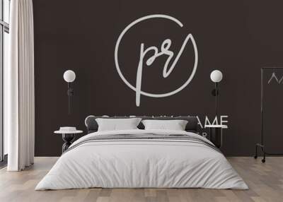 PR initials signature logo. Handwritten vector logo template connected to a circle. Hand drawn Calligraphy lettering Vector illustration. Wall mural