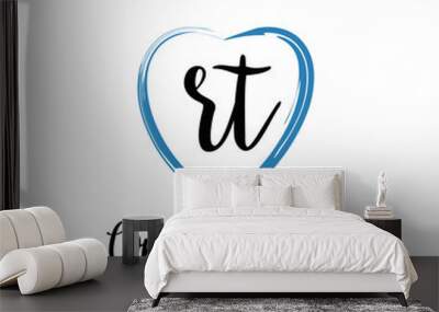 RT initial handwriting in a love brush-shaped template Wall mural