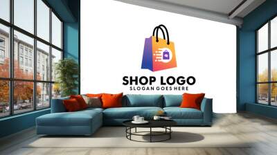 shop logo with bag icon for e commerce and store logo Wall mural