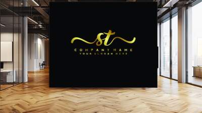 ST Letter Handwriting Vector. gold Handwriting Logo Wall mural