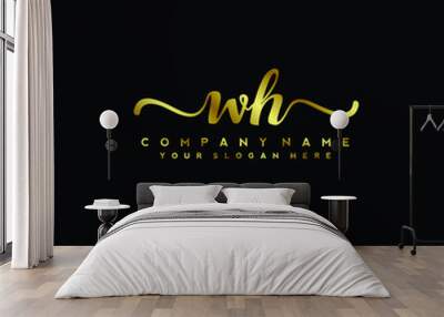 WH Letter Handwriting Vector. gold Handwriting Logo Wall mural