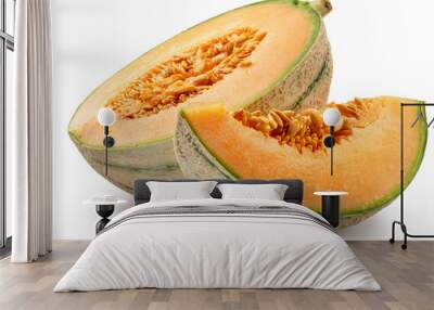 Cantaloupe melon and melon slice isolated on white background. File contains clipping path. Wall mural