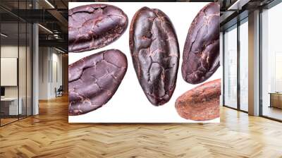 Cocoa beans on a white background. Macro shot. File contains clipping paths for each item. Wall mural