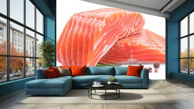 Fresh raw salmon fillets on white background. Wall mural