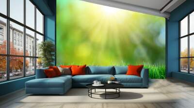 green grass with sunset views. Wall mural