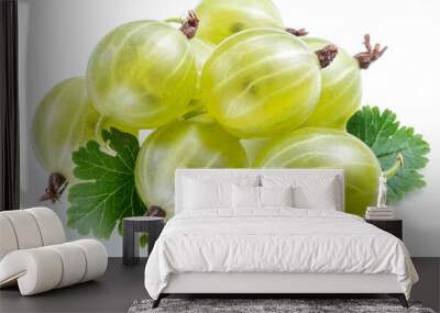 Green ripe gooseberries on white background. Close-up. Wall mural