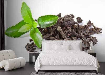 heap of dry tea with green tea leaves. Wall mural