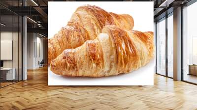 Tasty crusty croissants close-up on a white background. Wall mural