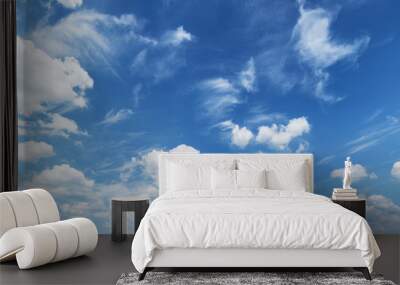 white heap clouds in the blue sky. Wall mural