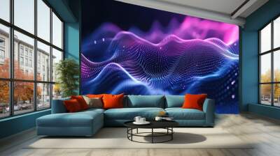 Abstract visualization of a digital sound wave with purple and pink hues. The concept of technology and digital art. Wall mural