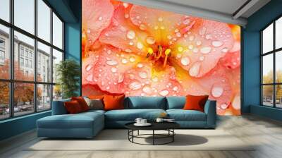 Close-up of vibrant orange flower with fresh raindrops Wall mural