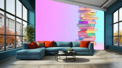 Colorful stack of books on pastel background Wall mural