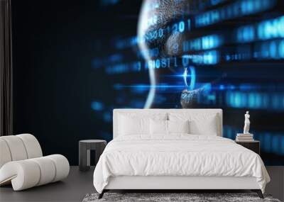 Digital man profile with binary code - future technology concept Wall mural