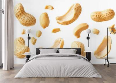 Floating peanuts cashews in white background Wall mural