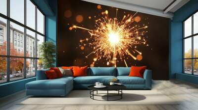 Sparkling celebration bengal light on dark background Wall mural