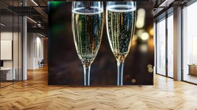 Sparkling champagne glasses with festive bokeh background Wall mural