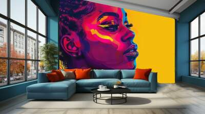 Vibrant portrait of a young dark-skinned woman with artistic makeup Wall mural