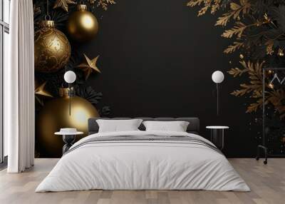 Elegant black and gold A La Ruse style Christmas composition for festive cards Wall mural