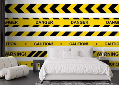 Caution tape set. Yellow warning danger tapes. Police line and do not cross ribbons.Abstract warning lines for police, accident, under construction. Horizontal seamless borders. Vector illustration Wall mural