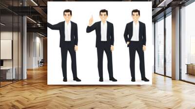 Asian business man in black suit different gestures set isolated vector illustration Wall mural