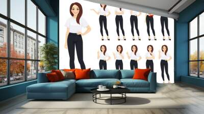 Casual business woman character in different poses set vector illustration Wall mural