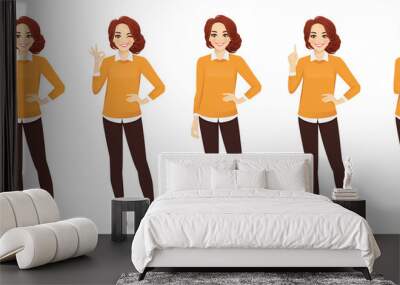 Casual business woman in different poses with red hair isolated vector illustrtion Wall mural