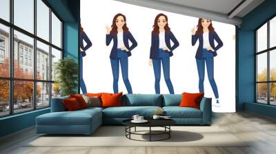 Casual cute business woman in different poses set isolated vector illustrtion Wall mural