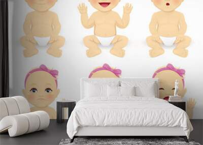 Cute baby girl emotions set vector illustration Wall mural