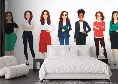 group of different elegant casual business women standing isolated vector illustration Wall mural