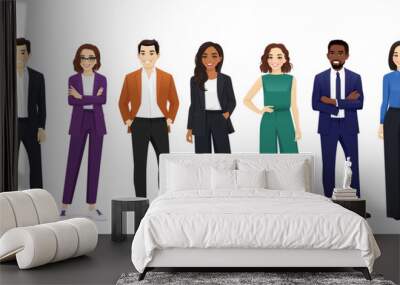 Group of happy diverse multiethnic young business people standing together. Isolated vector illustration Wall mural