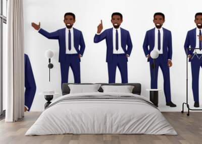 Handsome business African man in suit different gestures set isolated vector illustration Wall mural