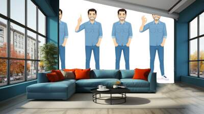 Handsome man in casual clothes standing in different poses set isolated vector illustration Wall mural