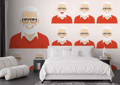 Handsome senior man with different facial expressions set vector illustration isolated Wall mural