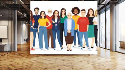 Multiethnic multicultural group of diversity people standing together vector illustration isolated Wall mural