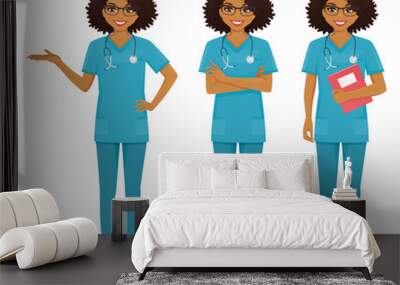 Nurse set black in different poses set vector illustration Wall mural