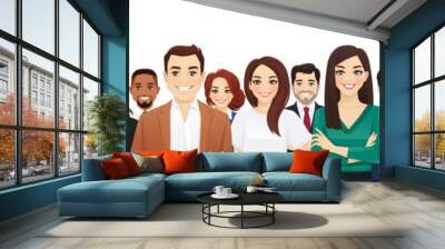 Portrait of happy diverse multiethnic business people standing together. Team of colleagues in different ages. Isolated vector illustration. Wall mural