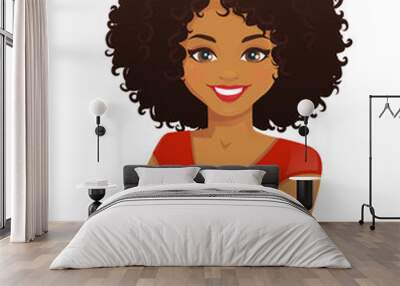 Portrait of smiling woman with arms crossed and afro hairstyle isolated vector illustration Wall mural