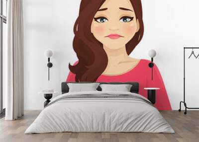 Sad beautiful woman with stomach ache. Isolated vector illustration Wall mural