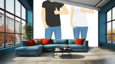 Smiling man and woman showing thumb up gesture vector illustration Wall mural