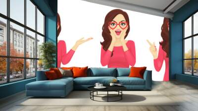 Surprised beautiful girl in hearts glasses vector illustration isolated Wall mural