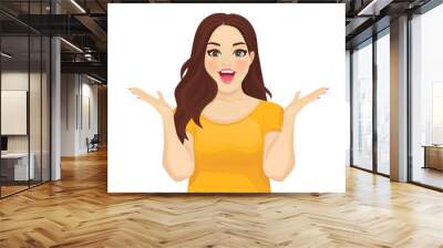 Surprised excited beautiful plus size woman with open mouth vector illustration isolated Wall mural